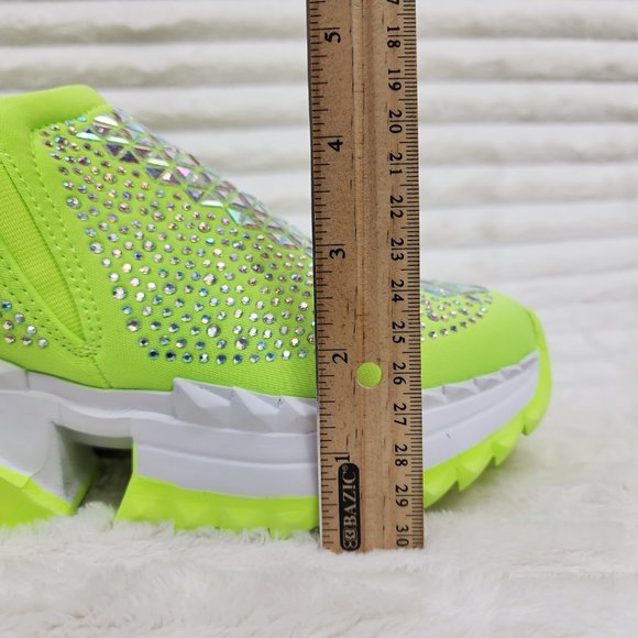 Presto Light Weight Slip on Neon Yellow Rhinestone Sneakers - Running Shoes J - Picture 13 of 14